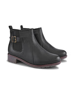 Buckle Accent Side Elastic Low Block Heel Ankle Boots