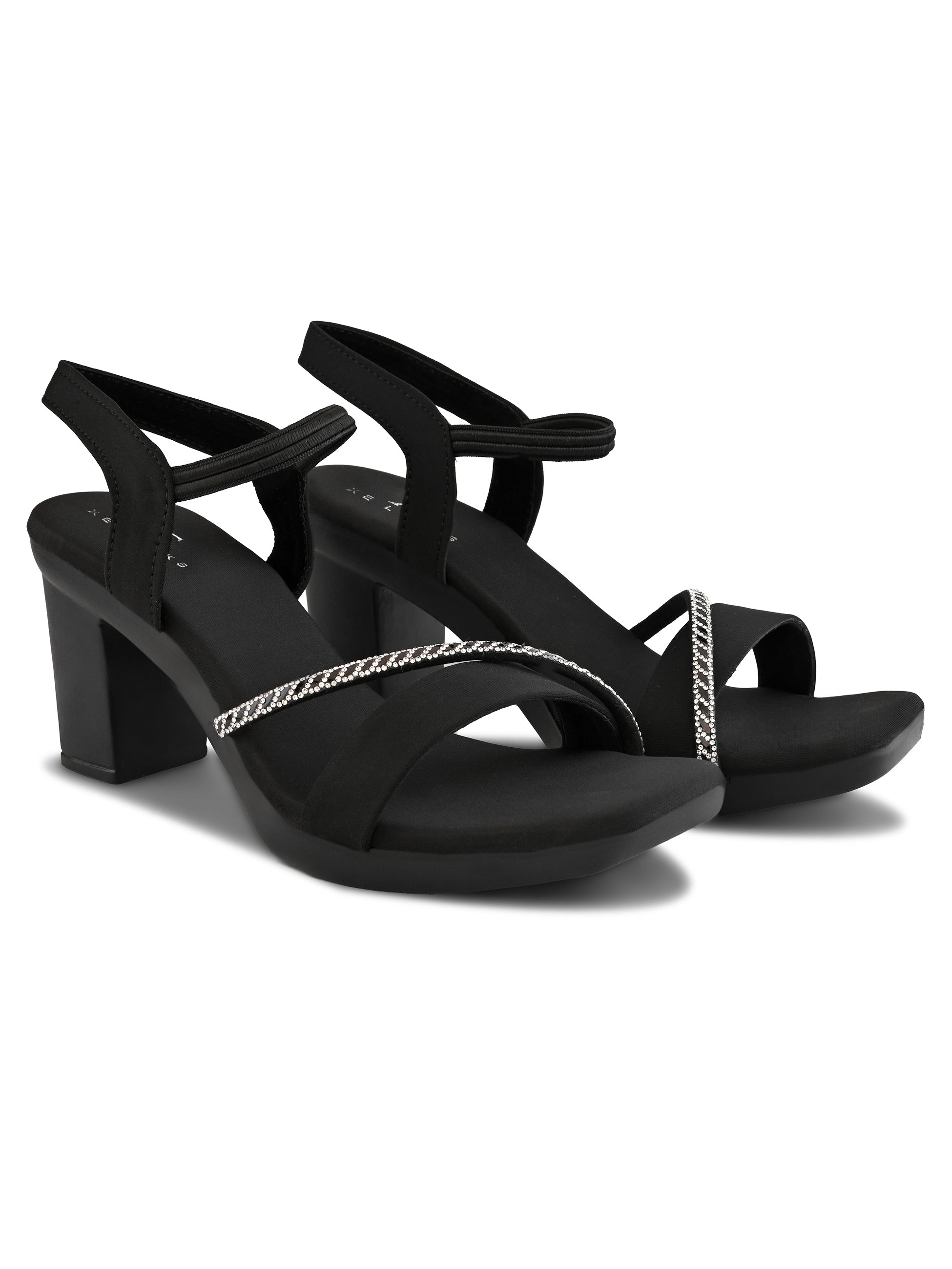 Rhinestone Strap Soft Cushioned Block Heel Sandals