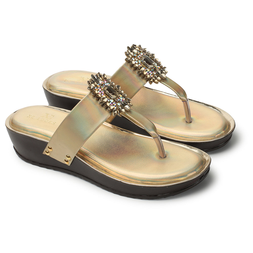 Chic & Elegant Stone Embellished Cushion Platform Slippers