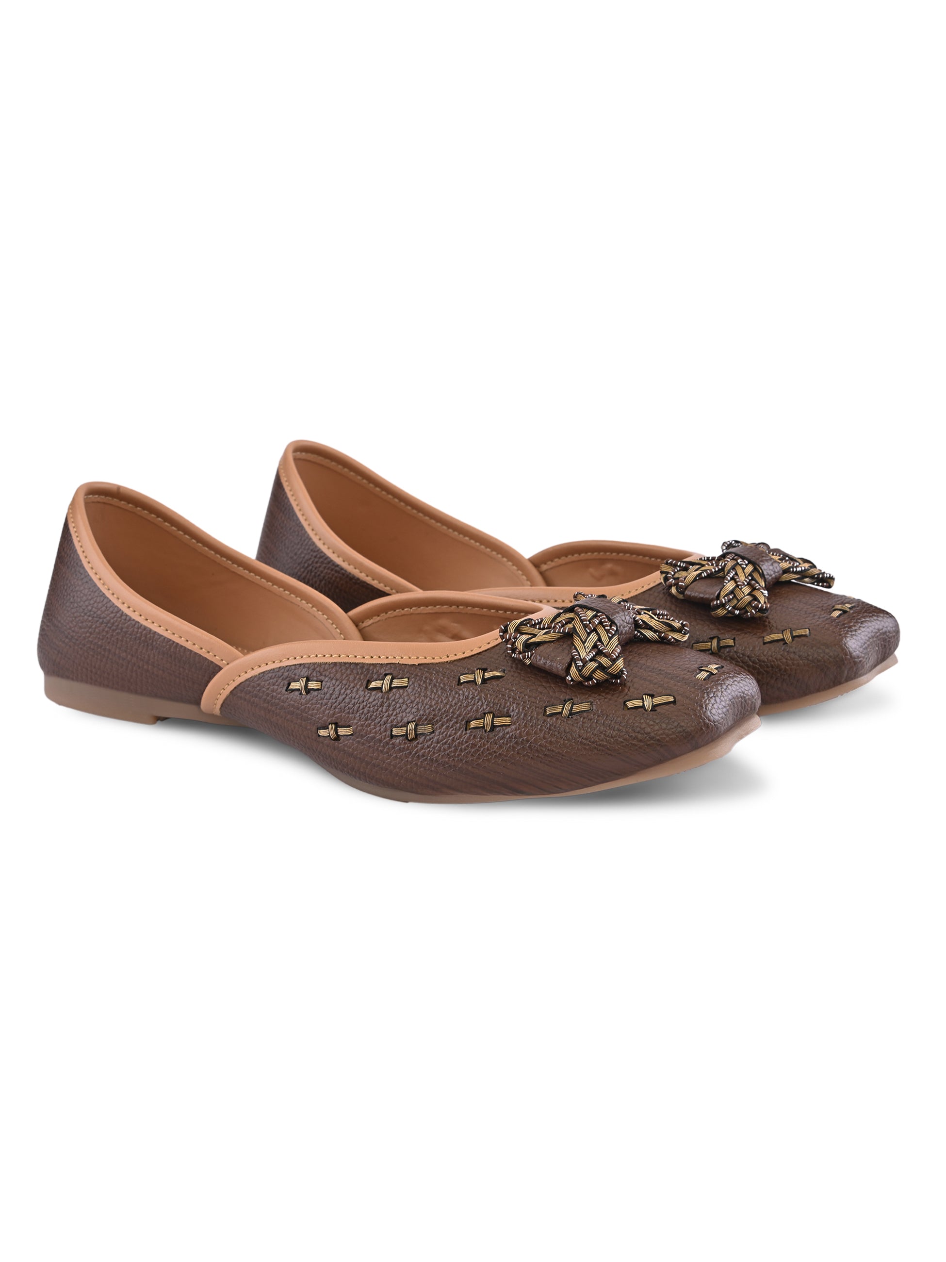 Woven Bow Accent Cushioned Square Toe Flats