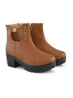 Studded Cutout Accent Platform Block Heel Ankle Boots
