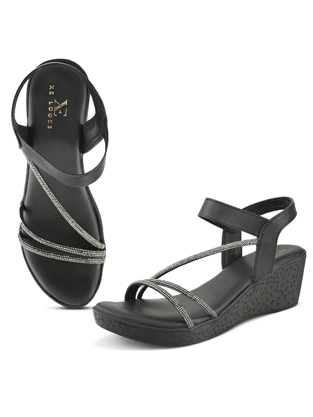 Stylish shimmer detailing straps Wedge Sandal