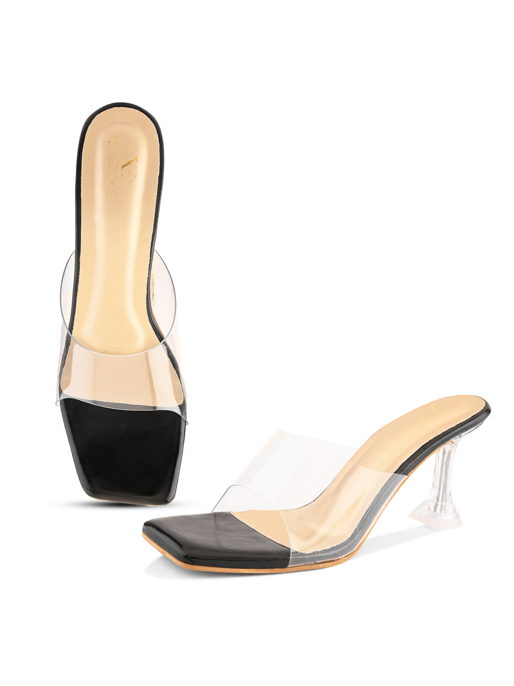 Transparent Strap  Footbed Sandal with Clear Flared Heel