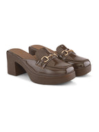 Elegant Patent Mule Loafers with Metal Chain Detail