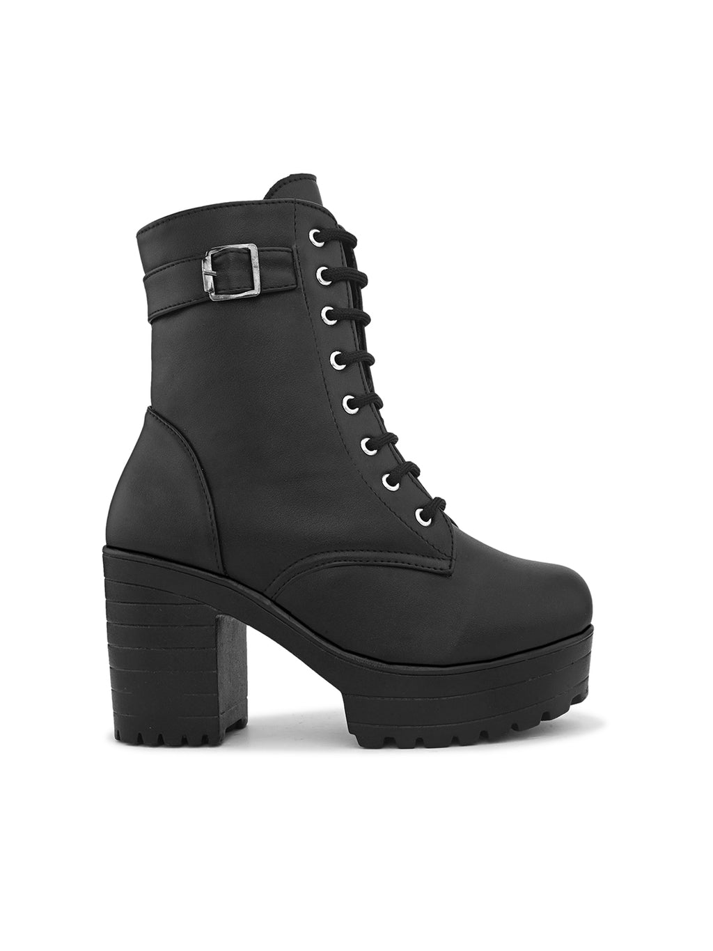 Women’s Buckle Strap Lace-Up Ankle Boots