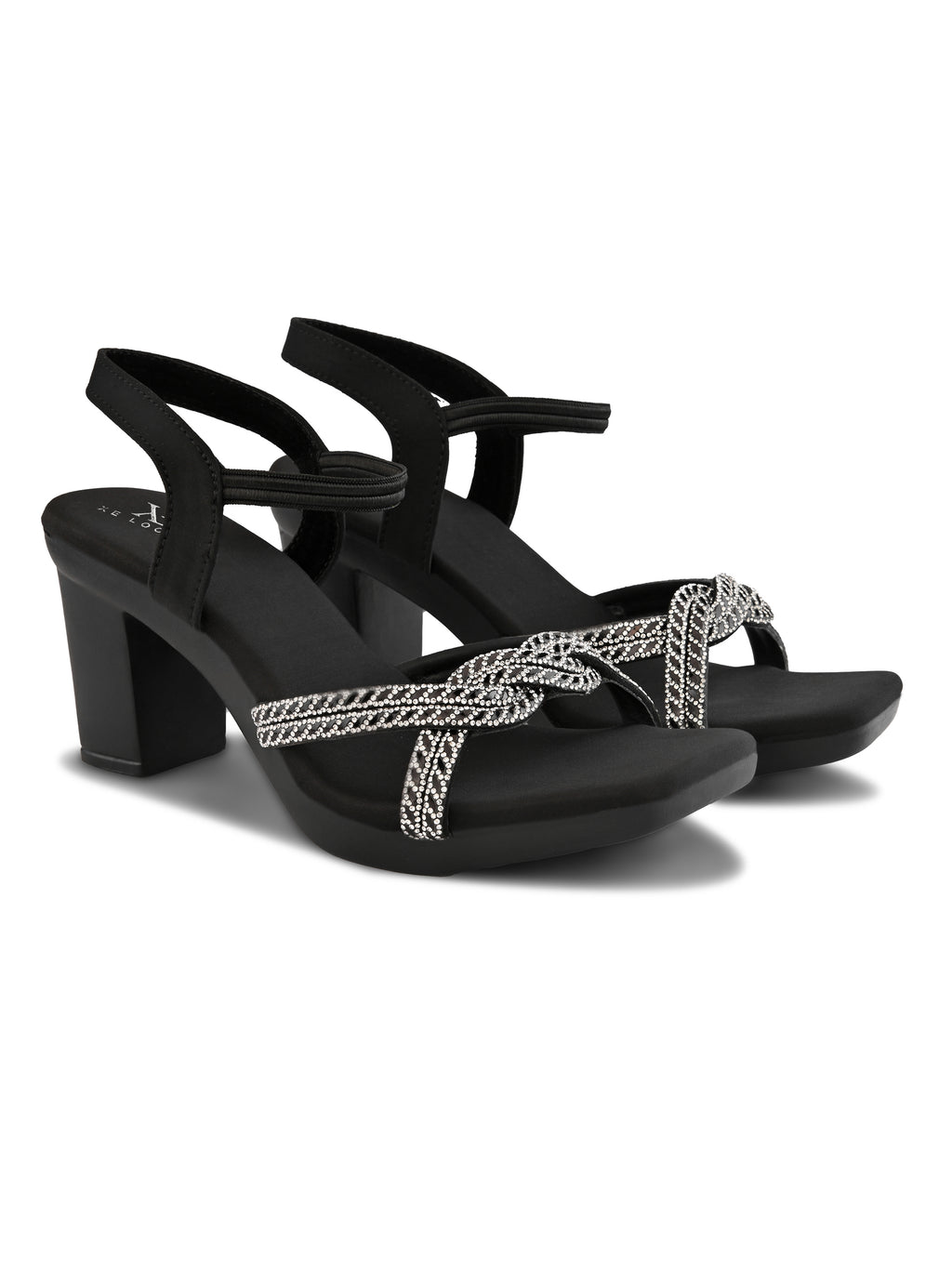 Rhinestone Knot Detail Soft Cushioned Block Heel Sandals