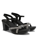 Rhinestone Knot Detail Soft Cushioned Block Heel Sandals