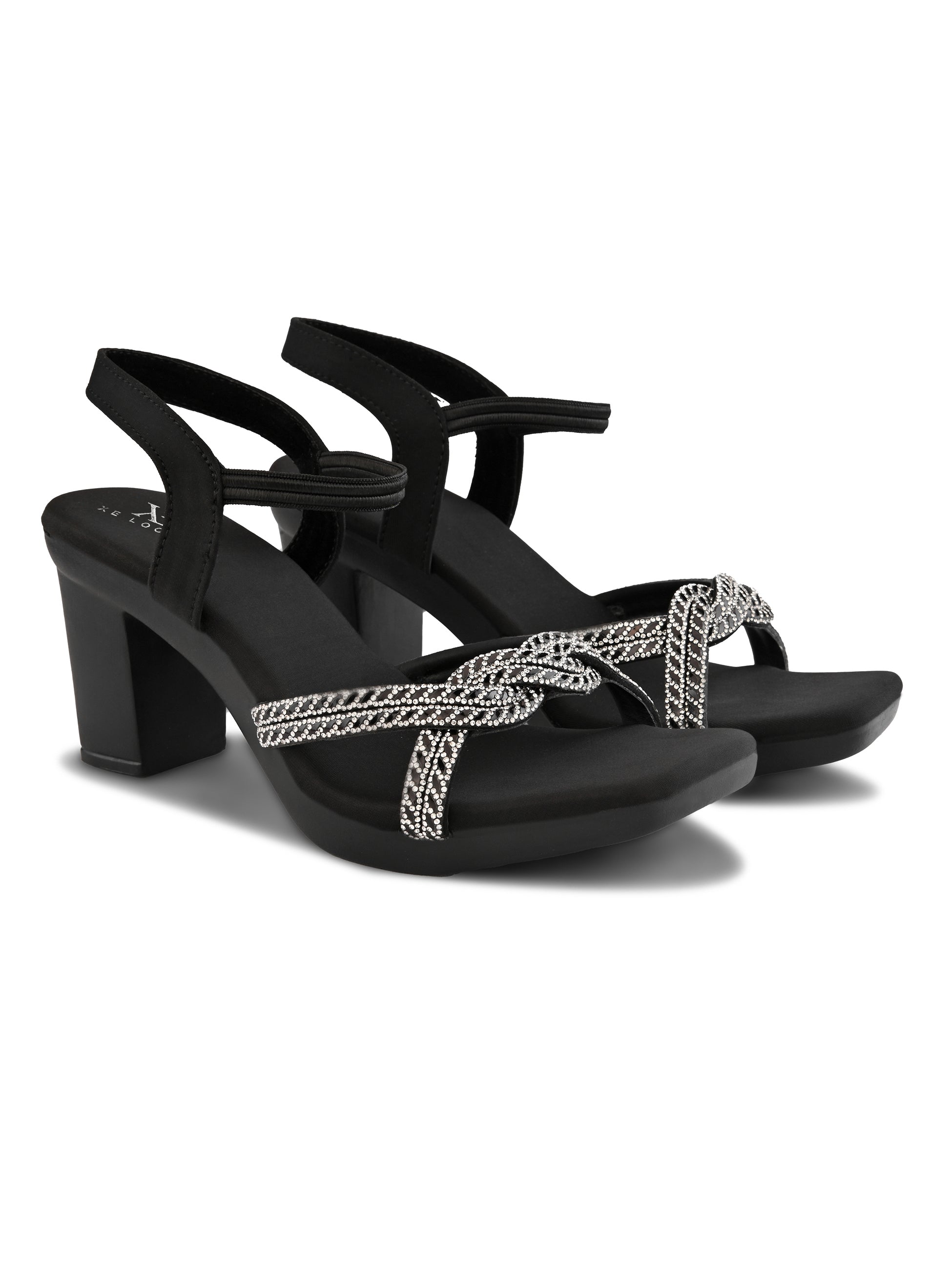 Rhinestone Knot Detail Soft Cushioned Block Heel Sandals