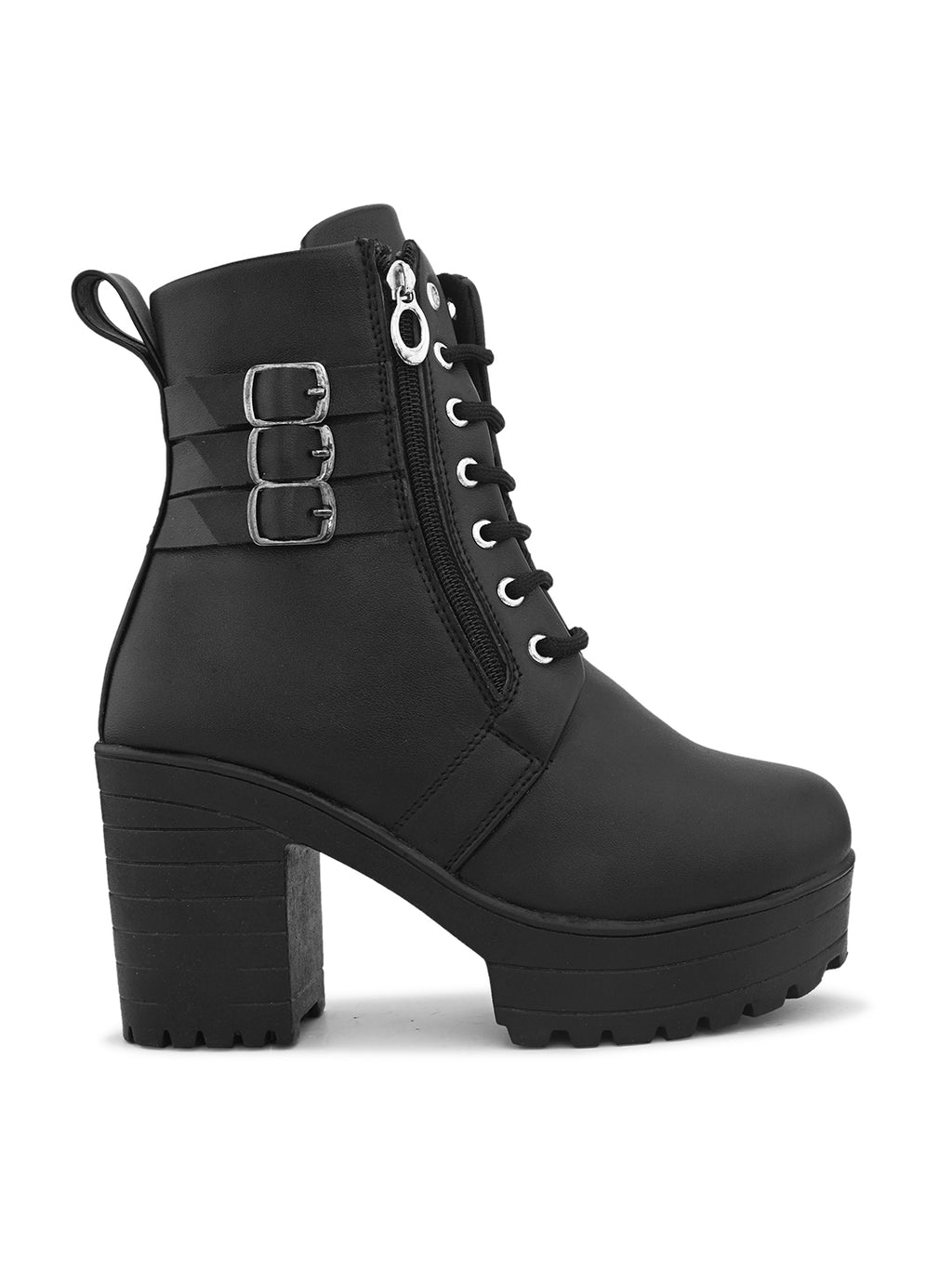 Women’s Triple Buckle Lace-Up Ankle Boots