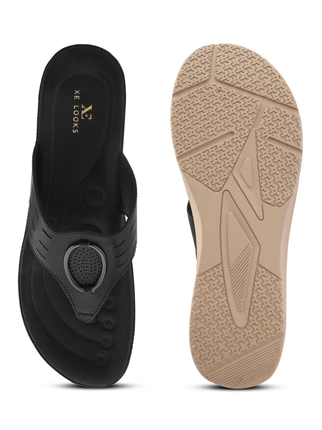 Slip-On Comfort Slippers with Textured Buckle Detail