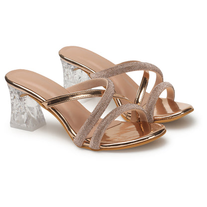 Versatile & Comfortable Fancy Slip-On Heels With 3 Inches Transparent Heel