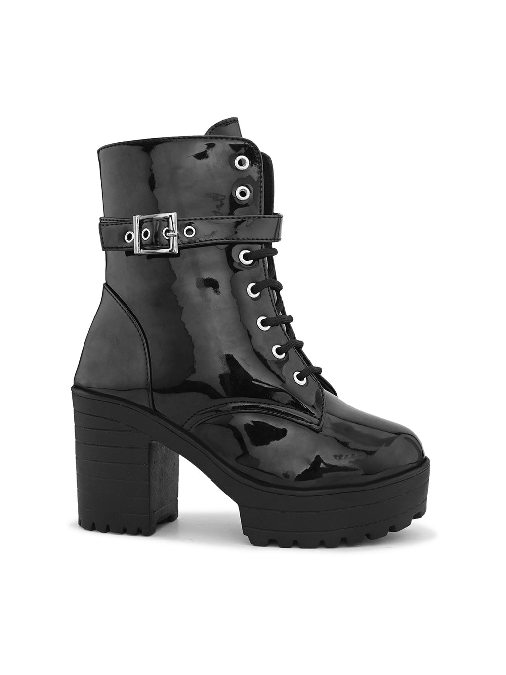 Comfortable zipper black block heel boots