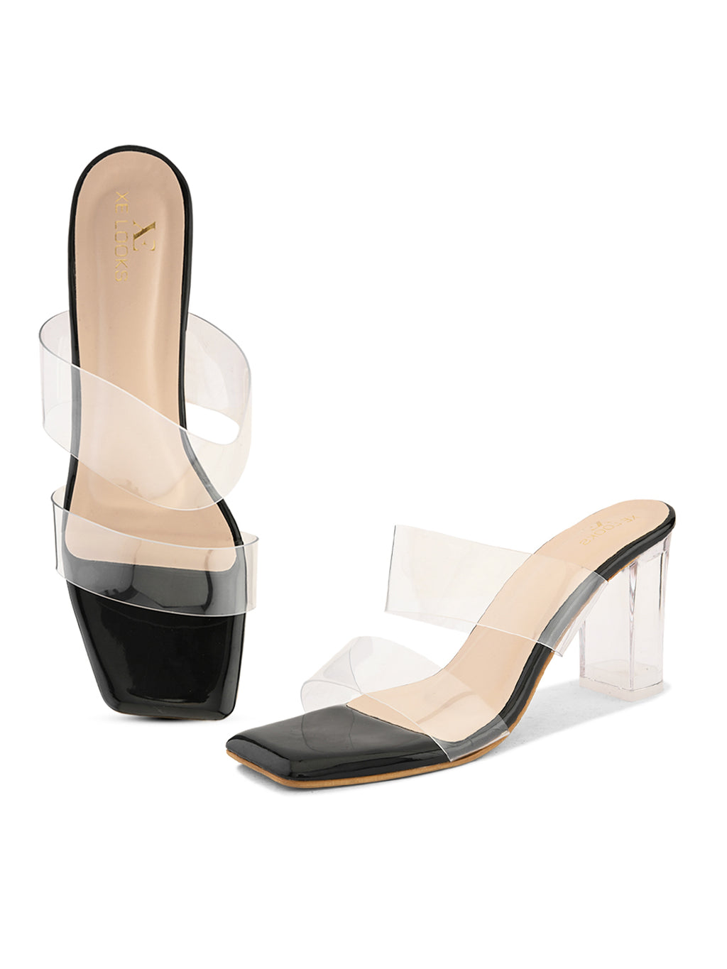 Transparent Double Strap  Sandal with Clear Block Heel