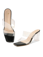 Transparent Double Strap  Sandal with Clear Block Heel