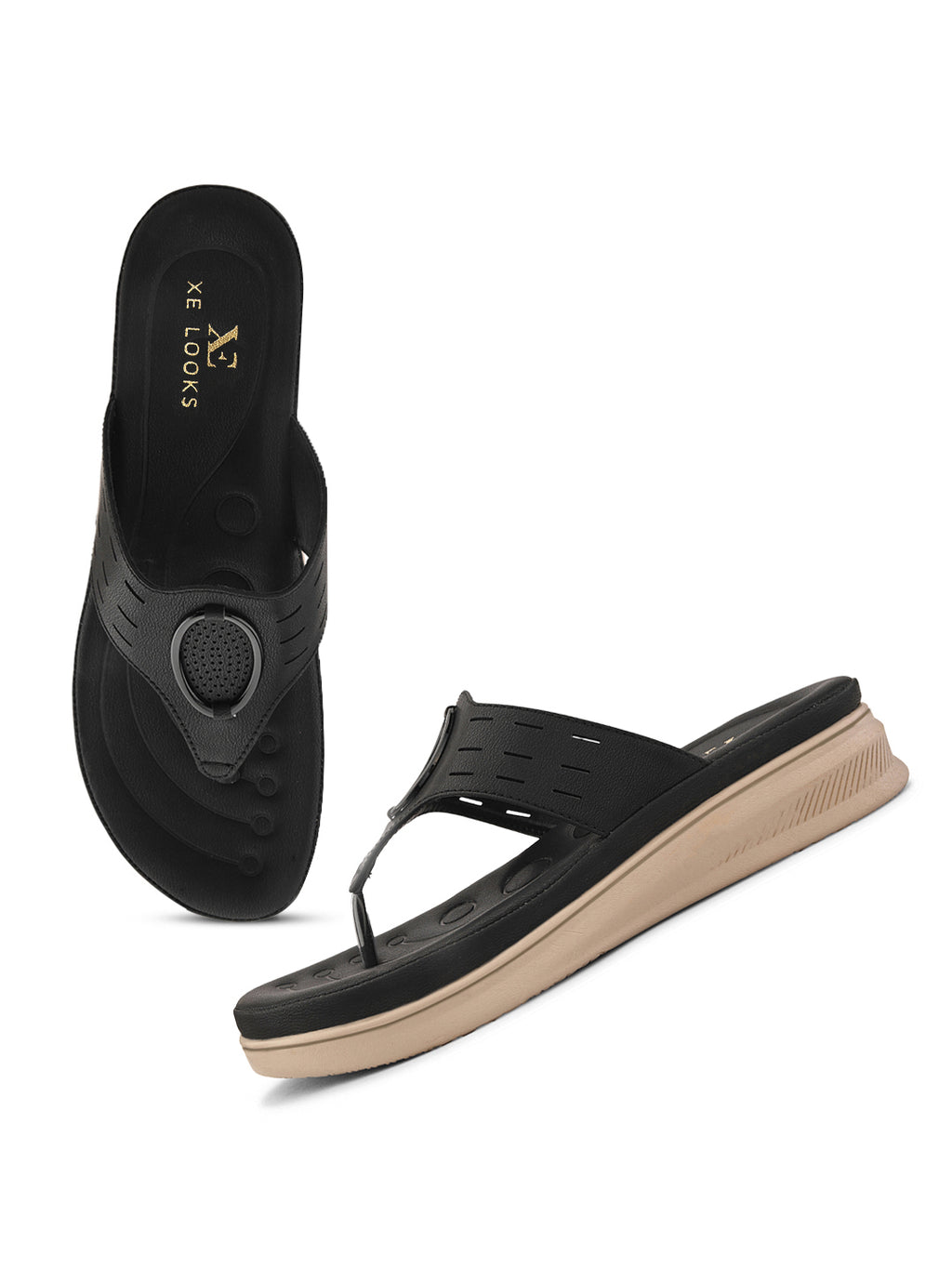 Slip-On Comfort Slippers with Textured Buckle Detail
