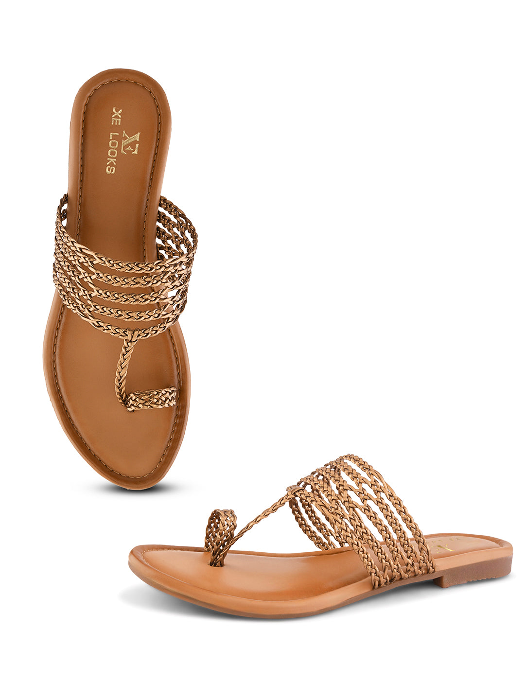 Multi-Strap Braided Toe-Ring Flats Sandal