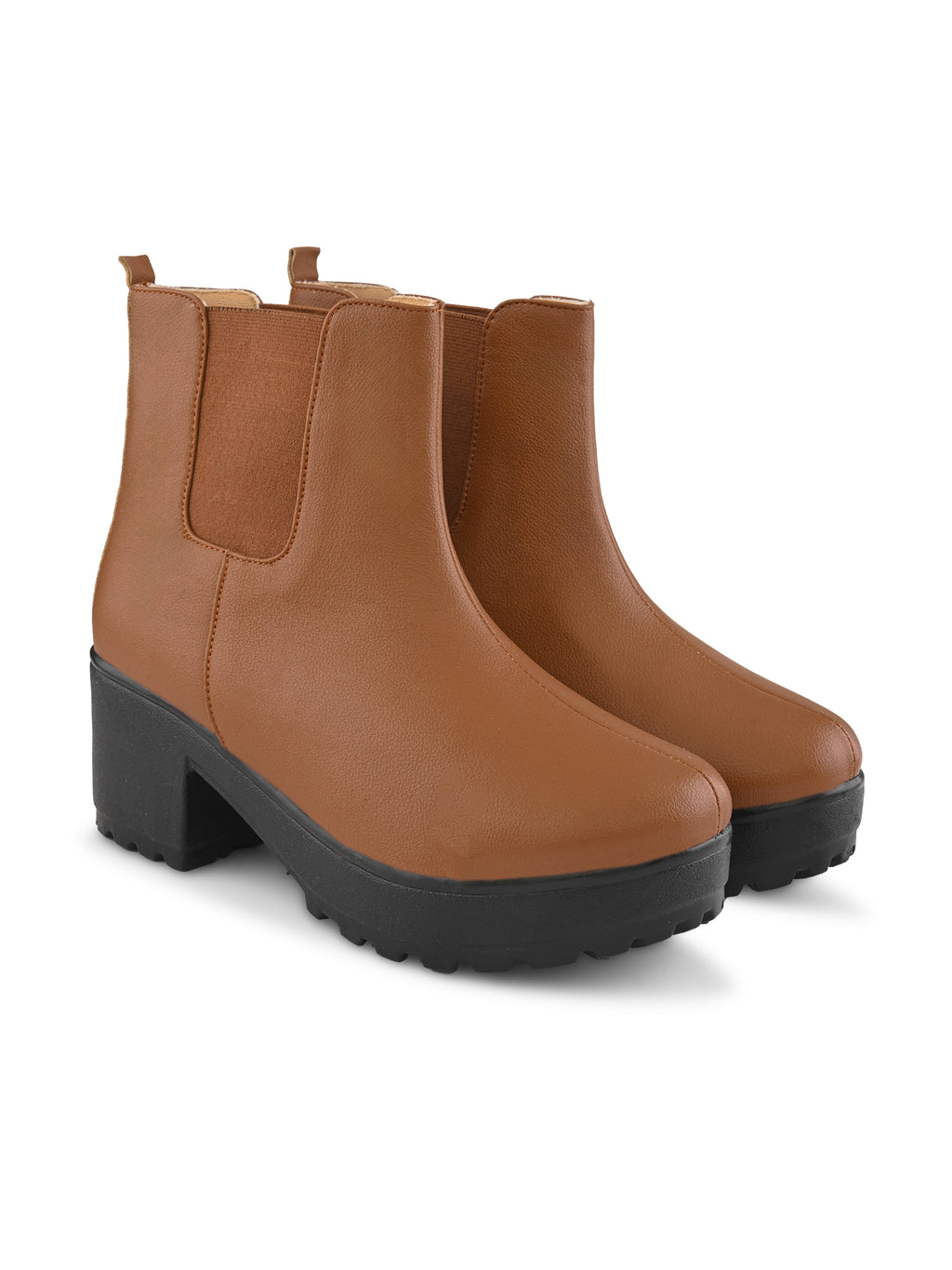 Elastic Panel Chunky Platform Block Heel Chelsea Boots
