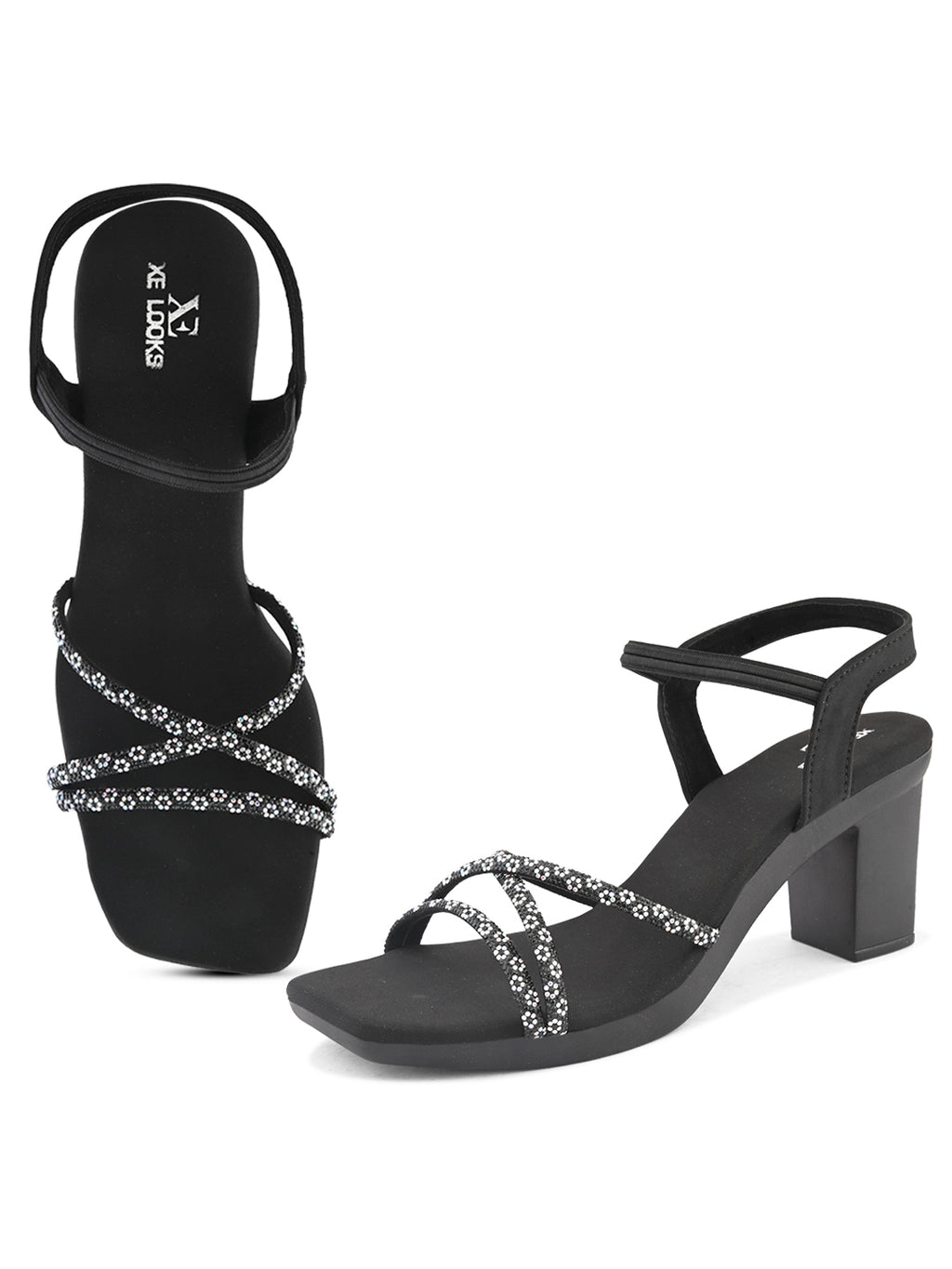 Sparkling Criss-Cross Straps Block Heel Sandal
