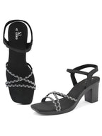 Sparkling Criss-Cross Straps Block Heel Sandal