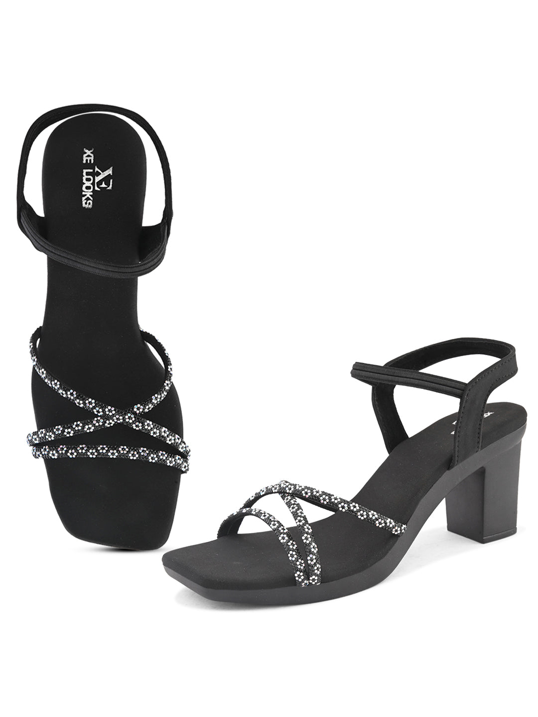 Sparkling Criss-Cross Straps Block Heel Sandal