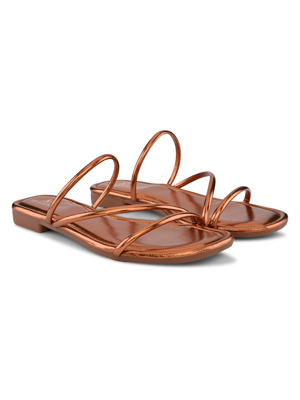 METALLIC STRAPPY SQUARE TOE FLAT SANDALS