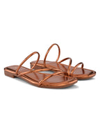 METALLIC STRAPPY SQUARE TOE FLAT SANDALS