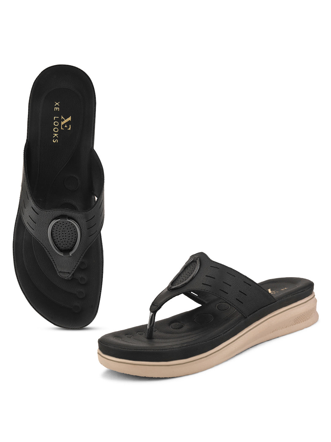 Slip-On Comfort Slippers with Textured Buckle Detail