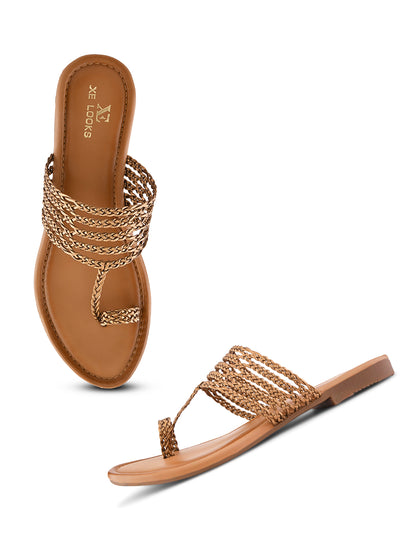 Multi-Strap Braided Toe-Ring Flats Sandal