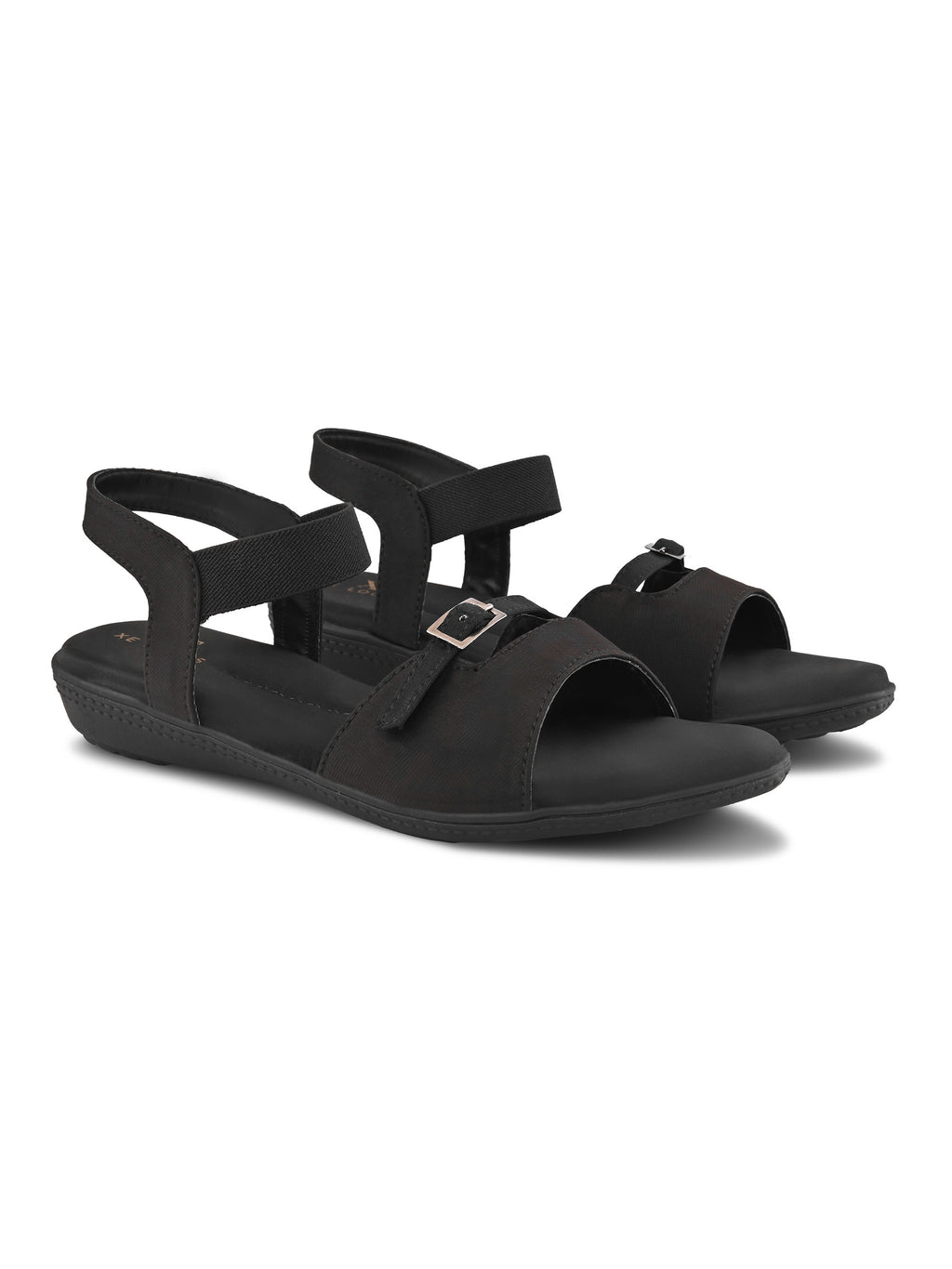 Comfort Cushion Buckle Accent Elastic Strap Open Toe Sandals