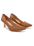 Textured Pointed Toe Sculpted Heel Slip-On Pumps