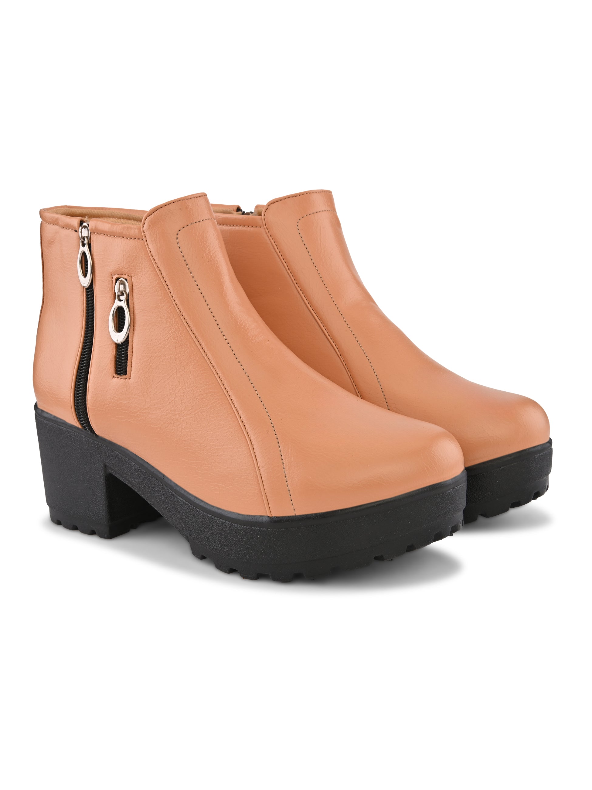 DUAL ZIP CHUNKY BLOCK HEEL PLATFORM ANKLE BOOTS