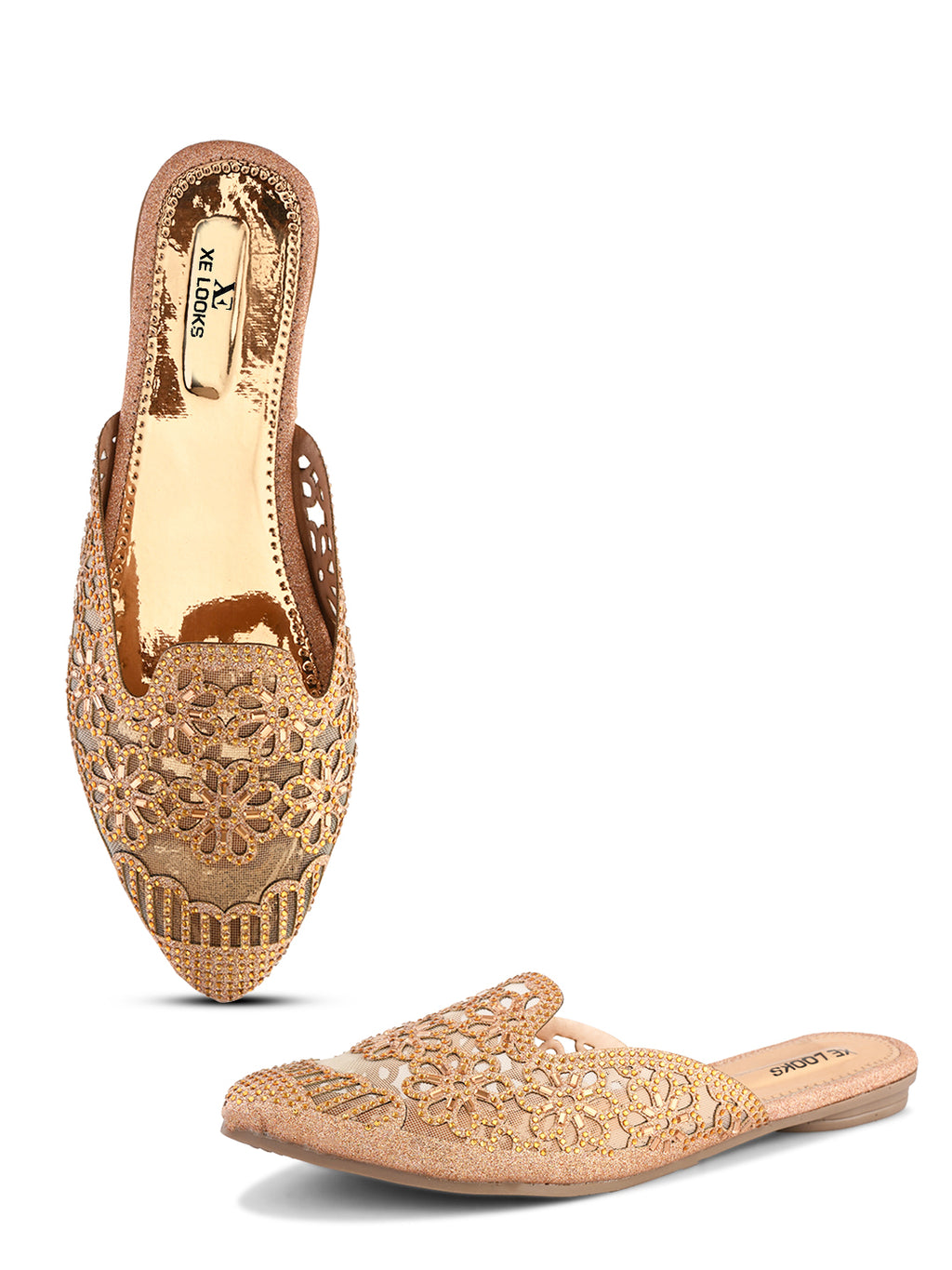Embroidered Floral Cut-Out Design Mules