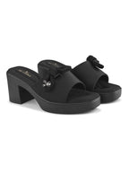 Bow Accent Cushioned Slip-On Block Heel Sandals