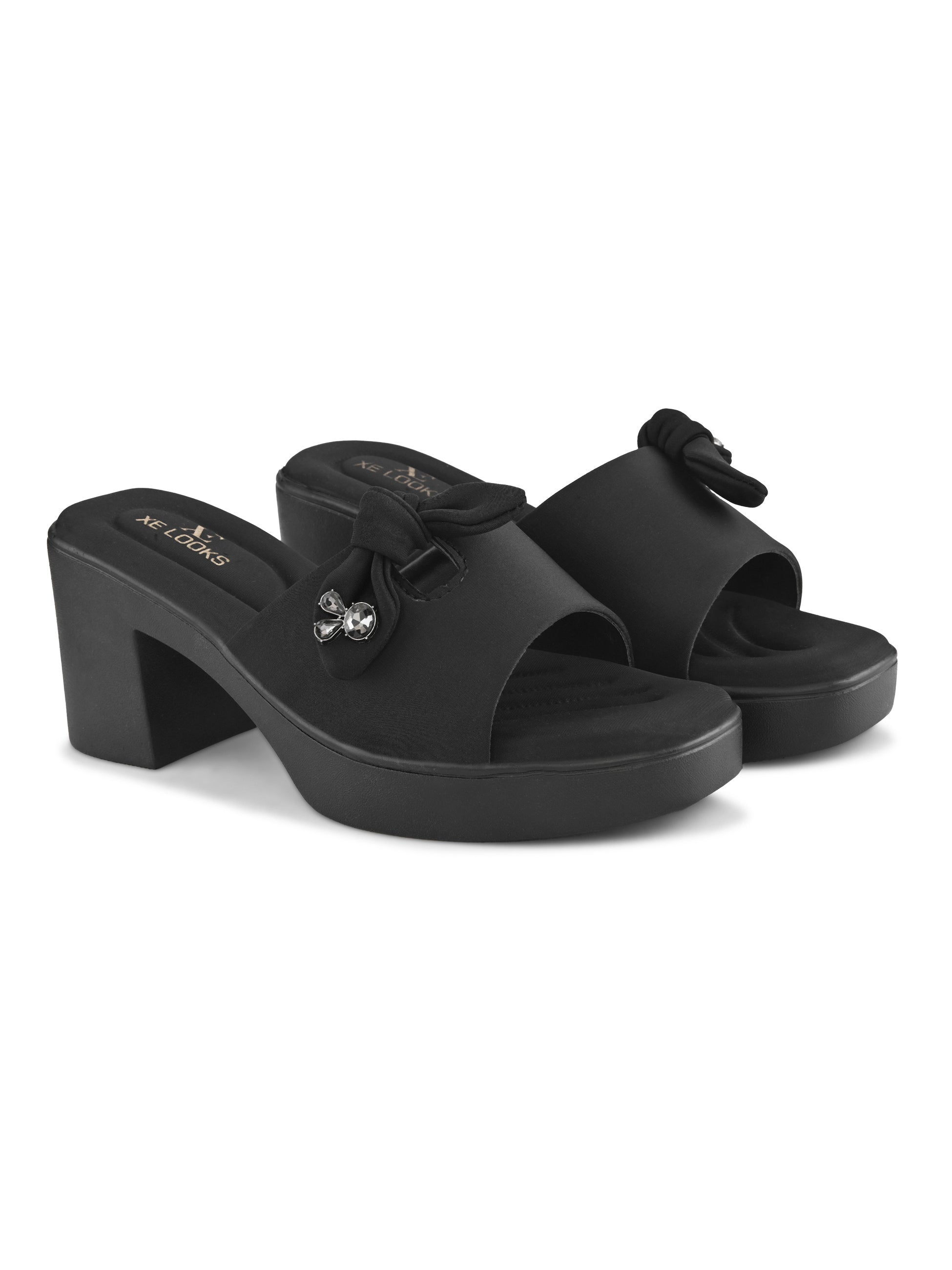 Bow Accent Cushioned Slip-On Block Heel Sandals