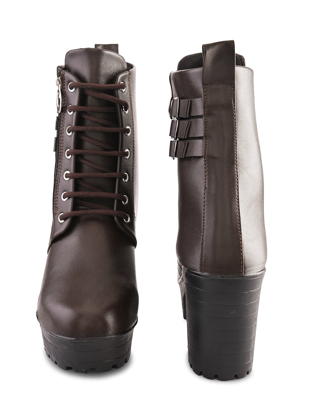 Women’s Triple Buckle Lace-Up Ankle Boots