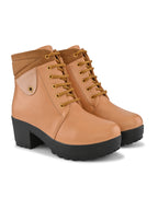 LACE-UP CHUNKY BLOCK HEEL PLATFORM ANKLE BOOTS