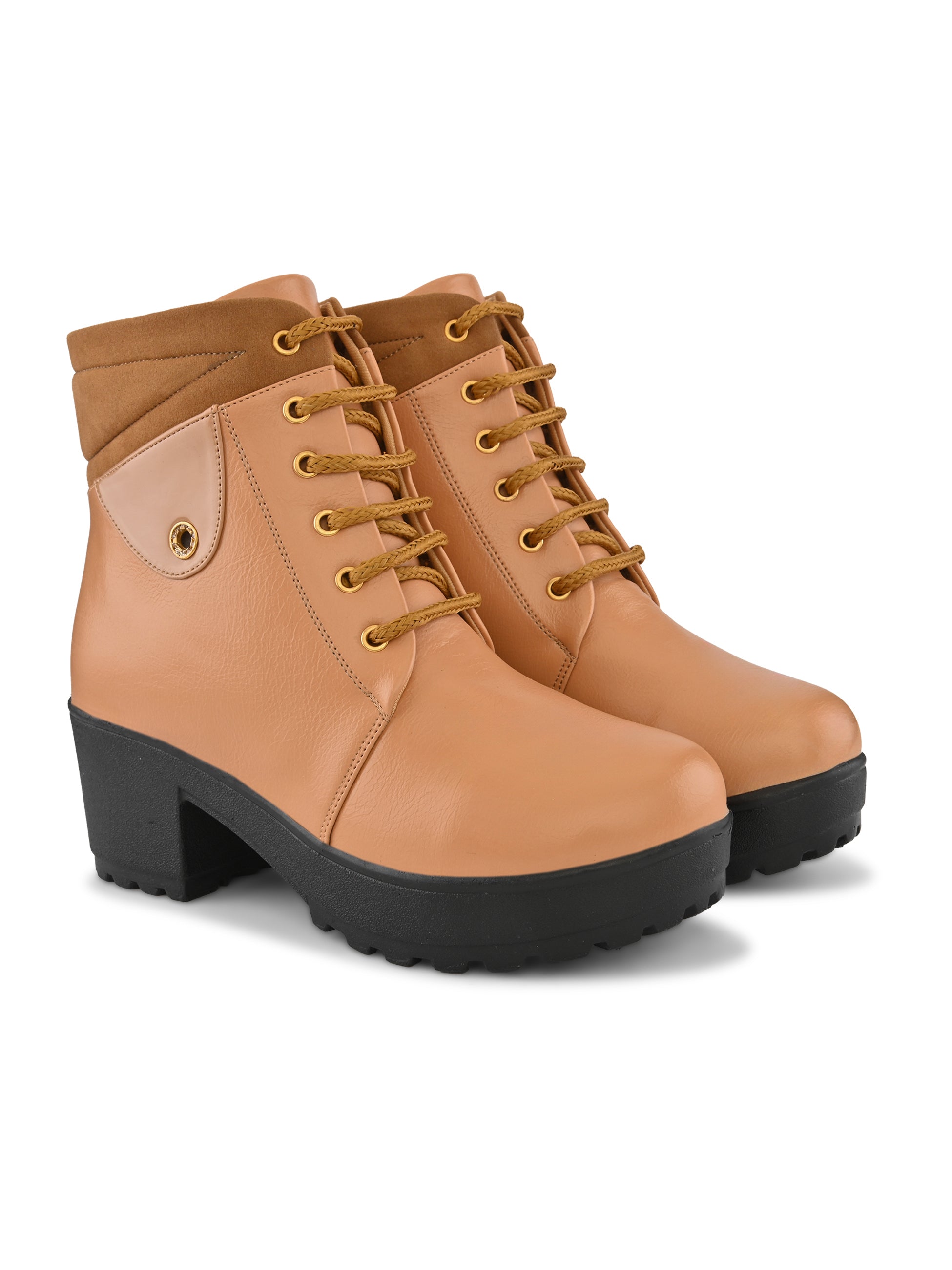 LACE-UP CHUNKY BLOCK HEEL PLATFORM ANKLE BOOTS