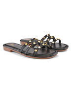 STUDDED MULTI-STRAP OPEN TOE FLAT SANDALS
