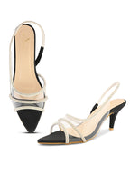 Rhinestone-Studded Clear Strap Slingback Heels