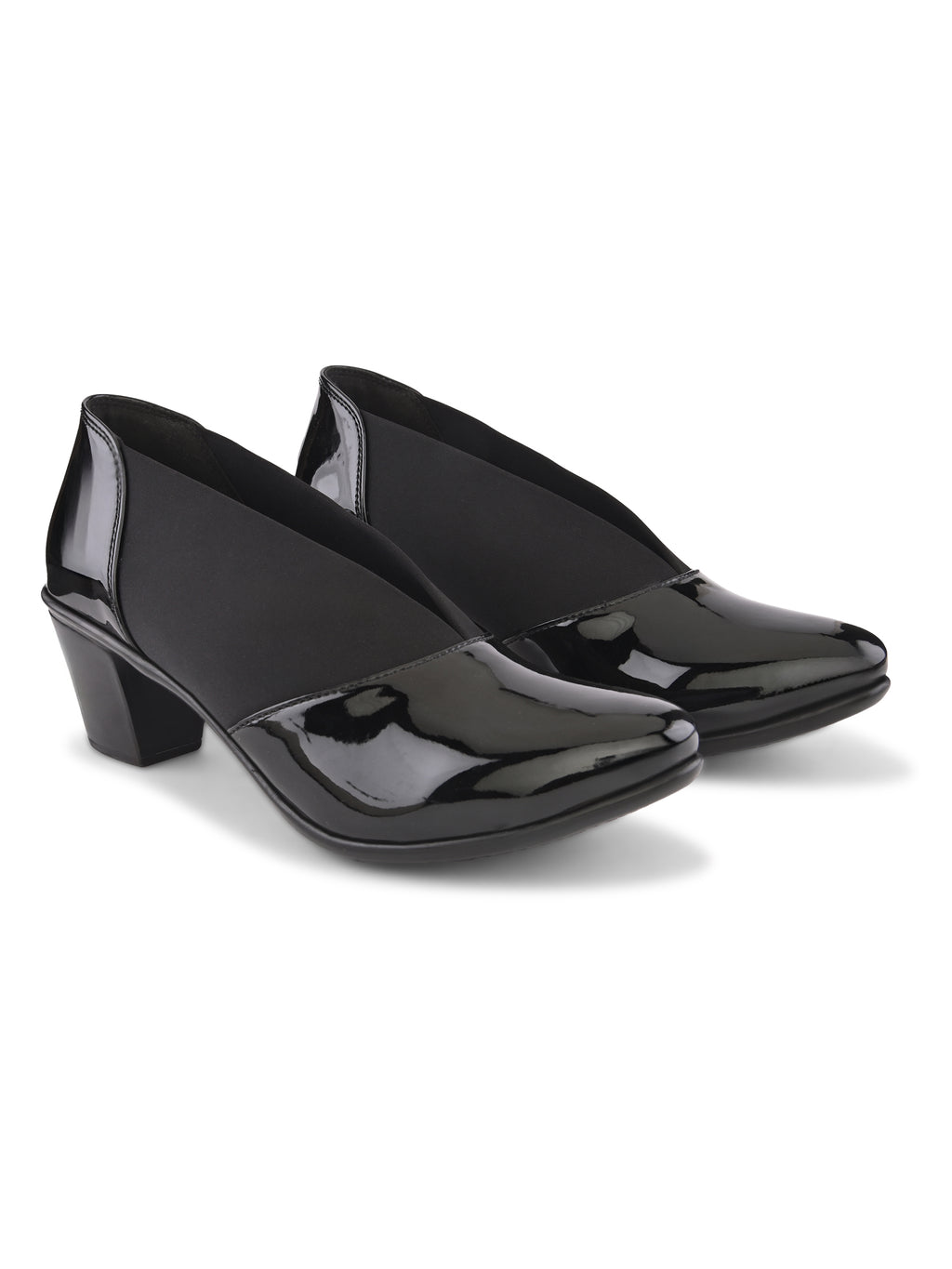 Elasticated Panel Glossy Finish Slip-On Pumps