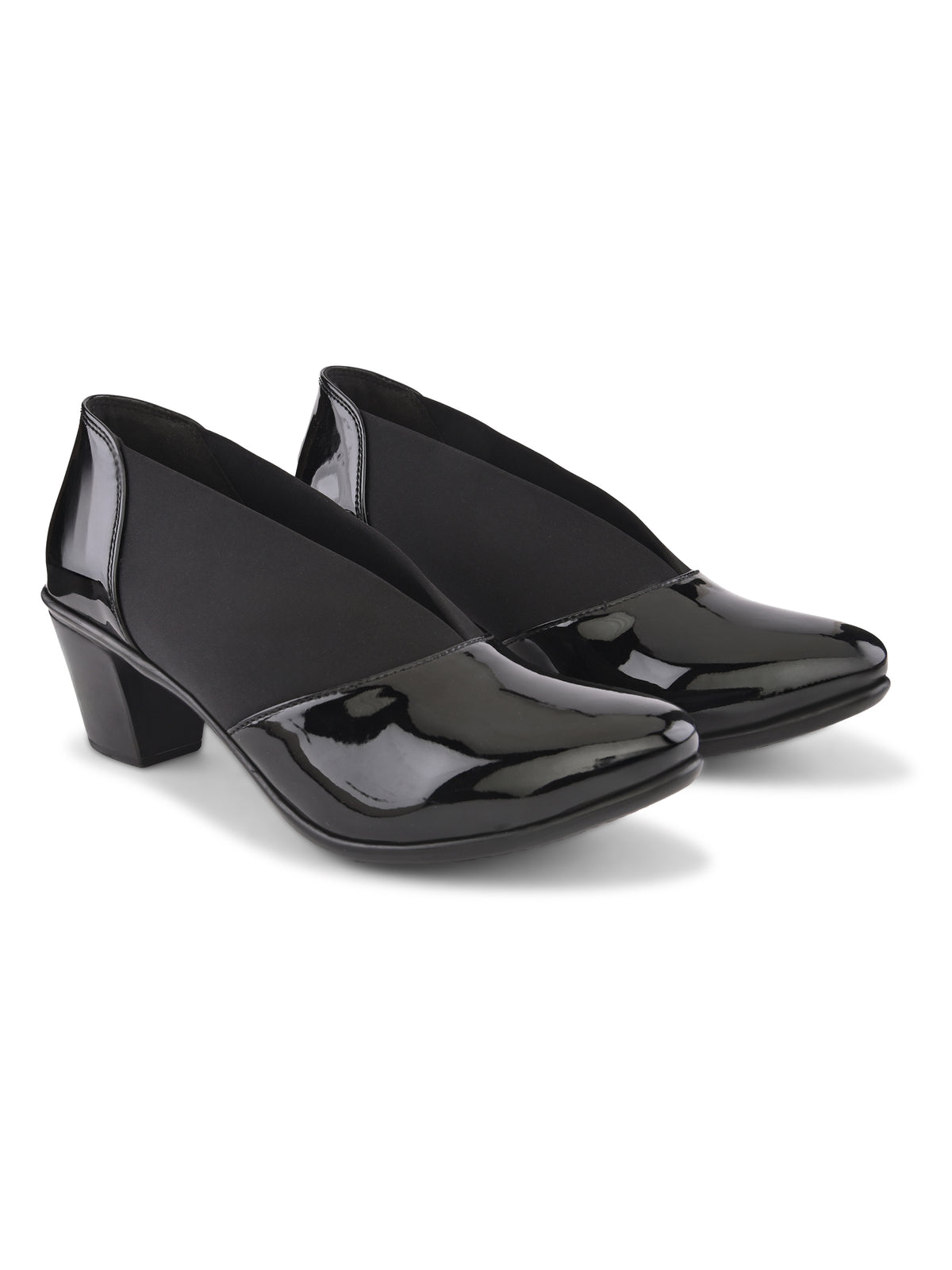 Elasticated Panel Glossy Finish Slip-On Pumps