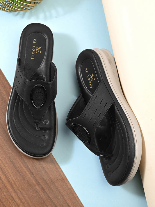 Slip-On Comfort Slippers with Textured Buckle Detail
