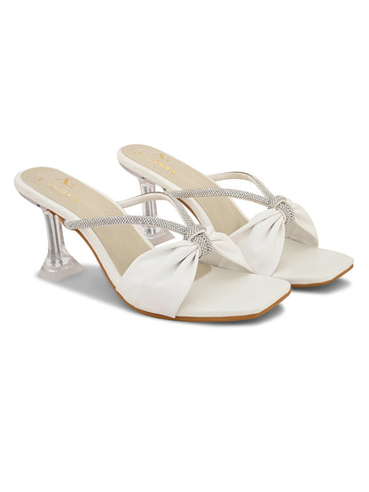 Elegant Heels Sandals With Bow Accent And Sparkling Straps