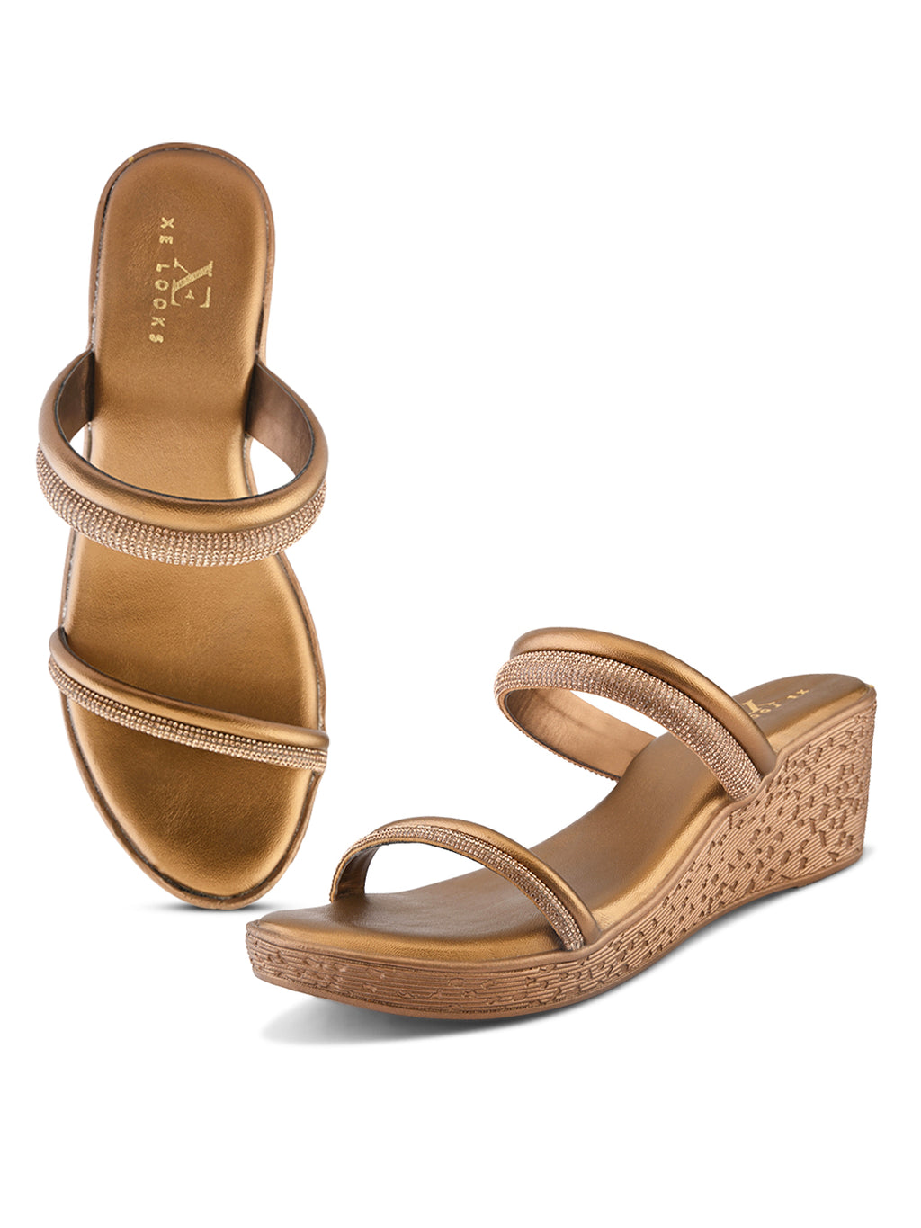 Shimmer dual straps With cushioned footbed Wedge Sandal