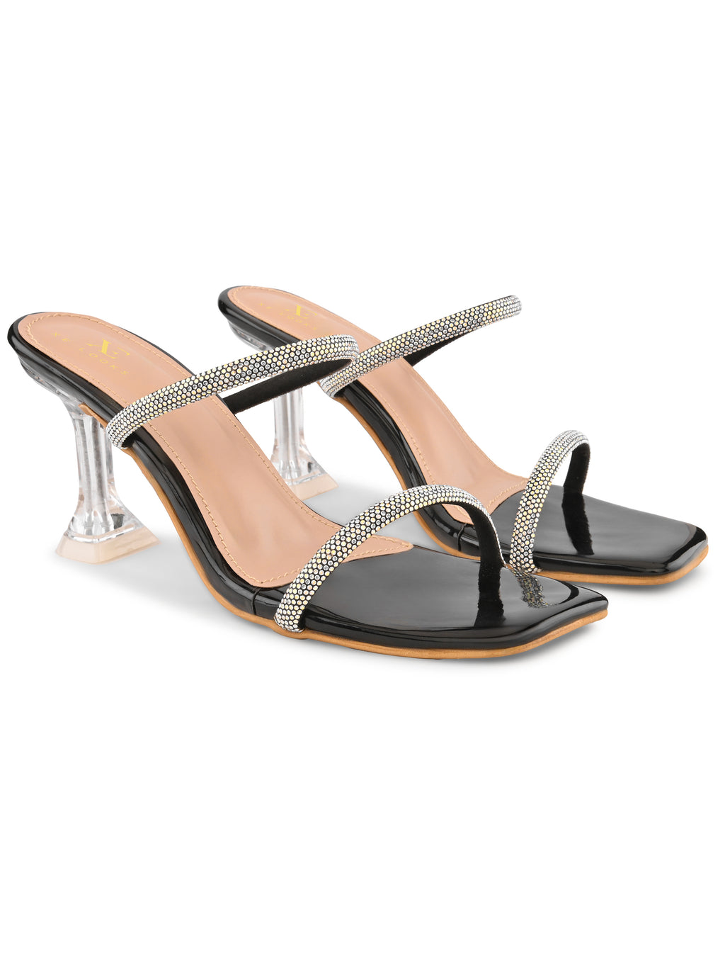 Rhinestone Double Strap Transparent Sculpted Heel Sandals