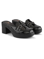Elegant Patent Mule Loafers with Metal Chain Detail