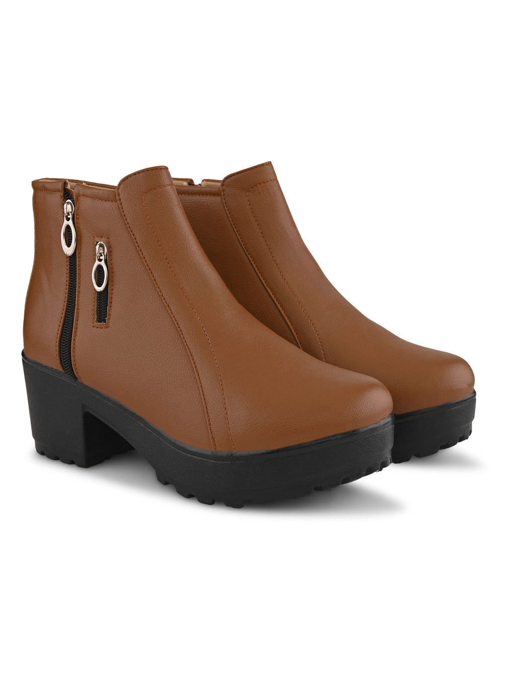 Dual-Zip Chunky Platform Block Heel Ankle Boots