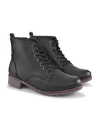 Lace Up Side Zip Cushioned Low Block Heel Ankle Boots