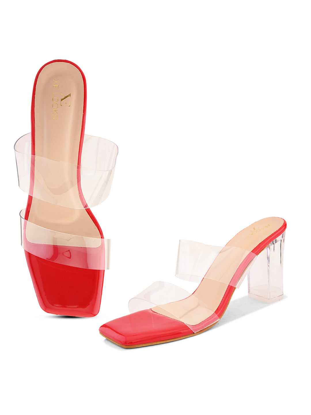 Transparent Double Strap  Sandal with Clear Block Heel