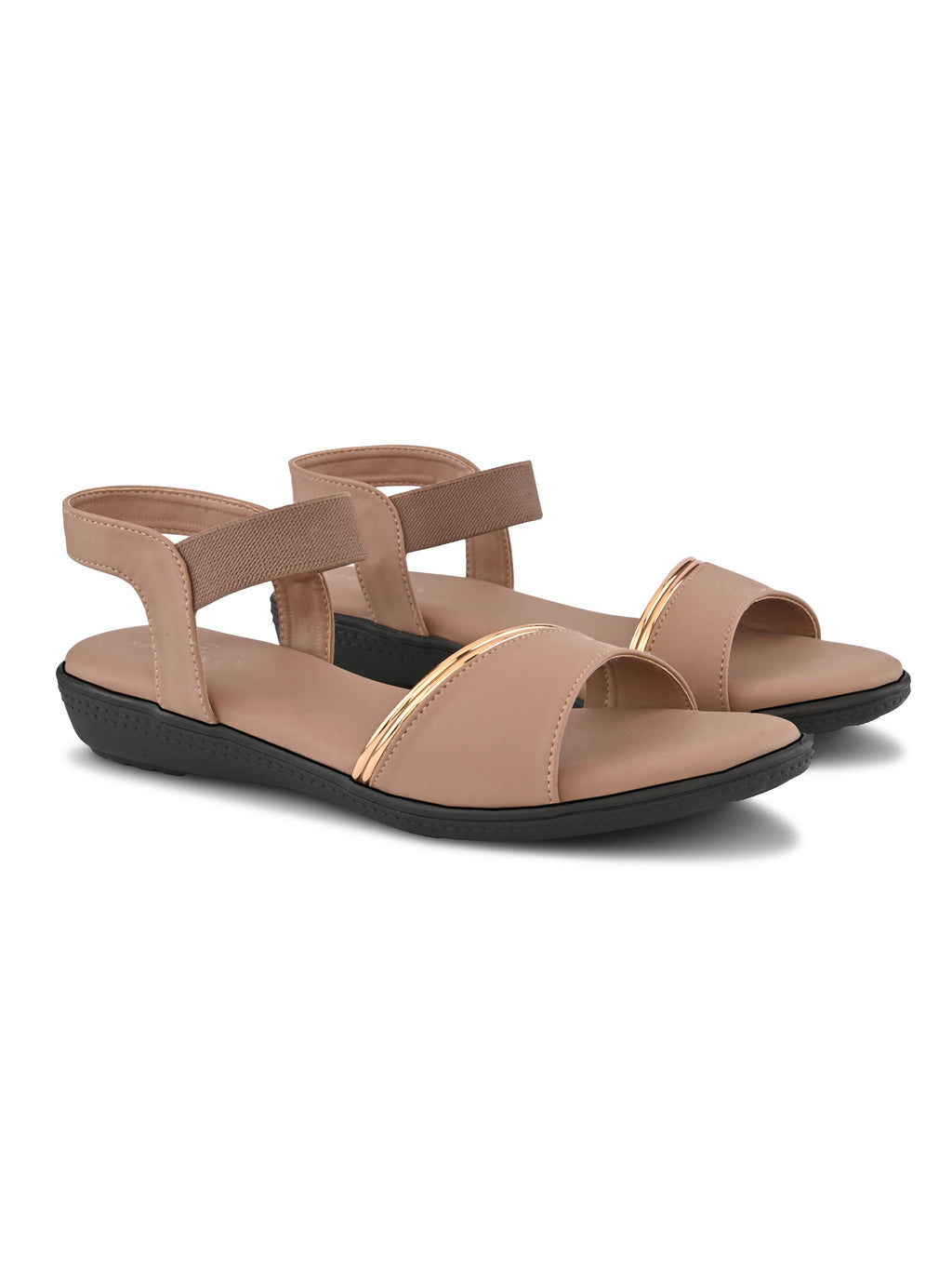 Cushioned Metallic Accent Elastic Strap Open Toe Sandals